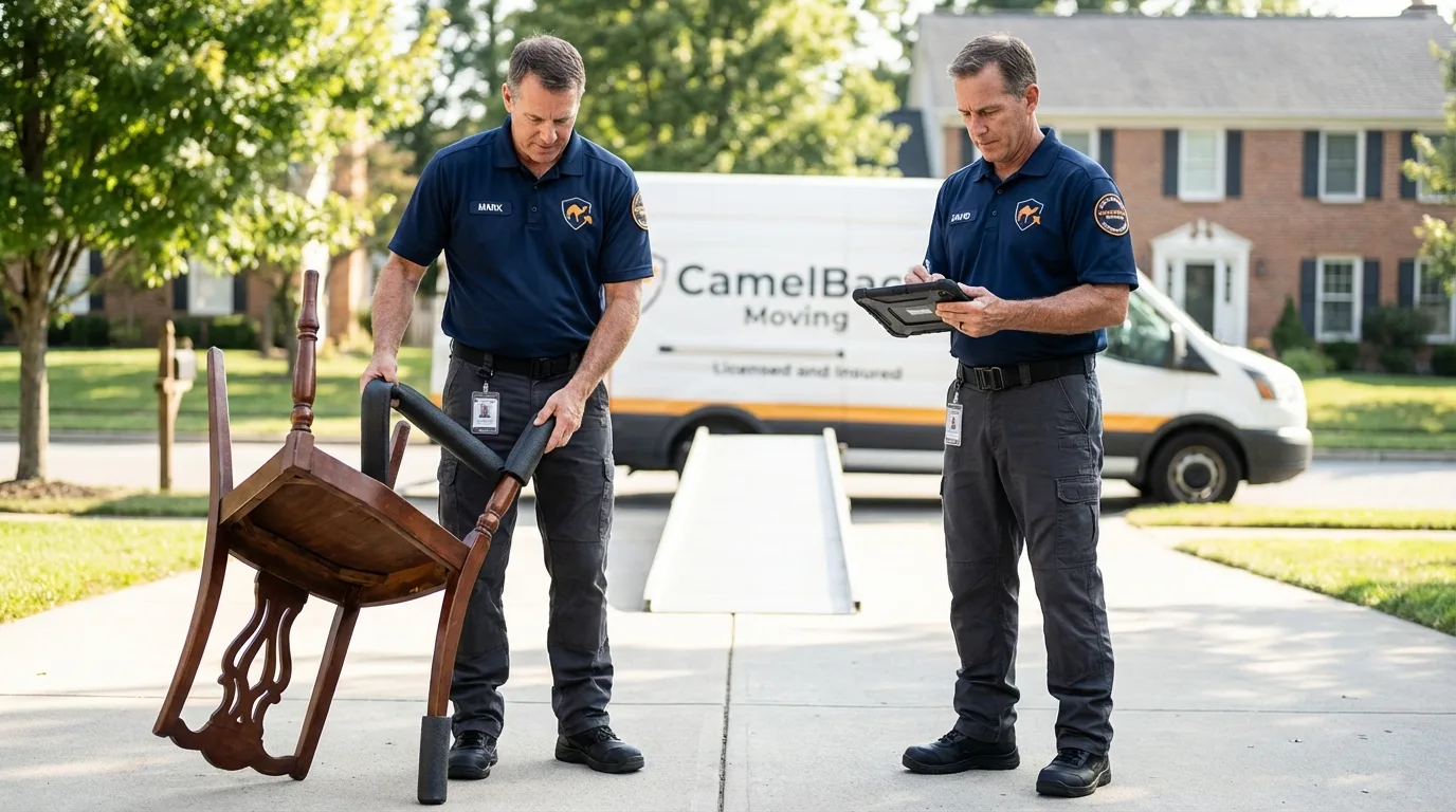 Movers inspecting furniture for damage prevention before loading in Clarksdale, MS